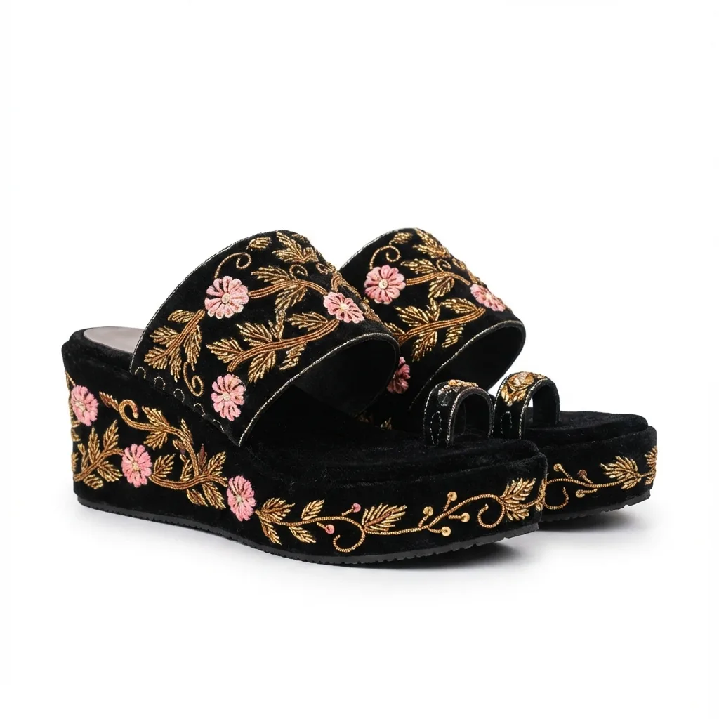 Camille — Hand Embroidered Bridal Platform Heel