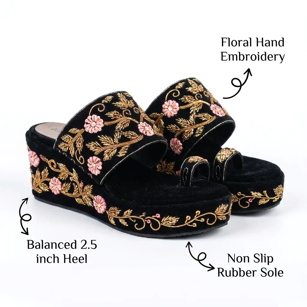 Camille — Hand Embroidered Bridal Platform Heel — view 3