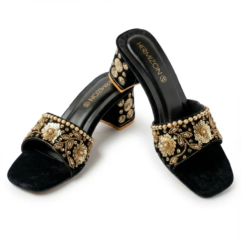 Kavya — Black & Gold Bridal Heel