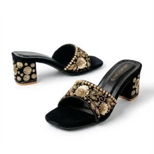 Kavya — Black & Gold Bridal Heel — view 2