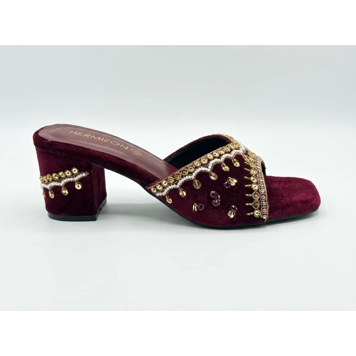 Tiani — Maroon Velvet Heel — view 2
