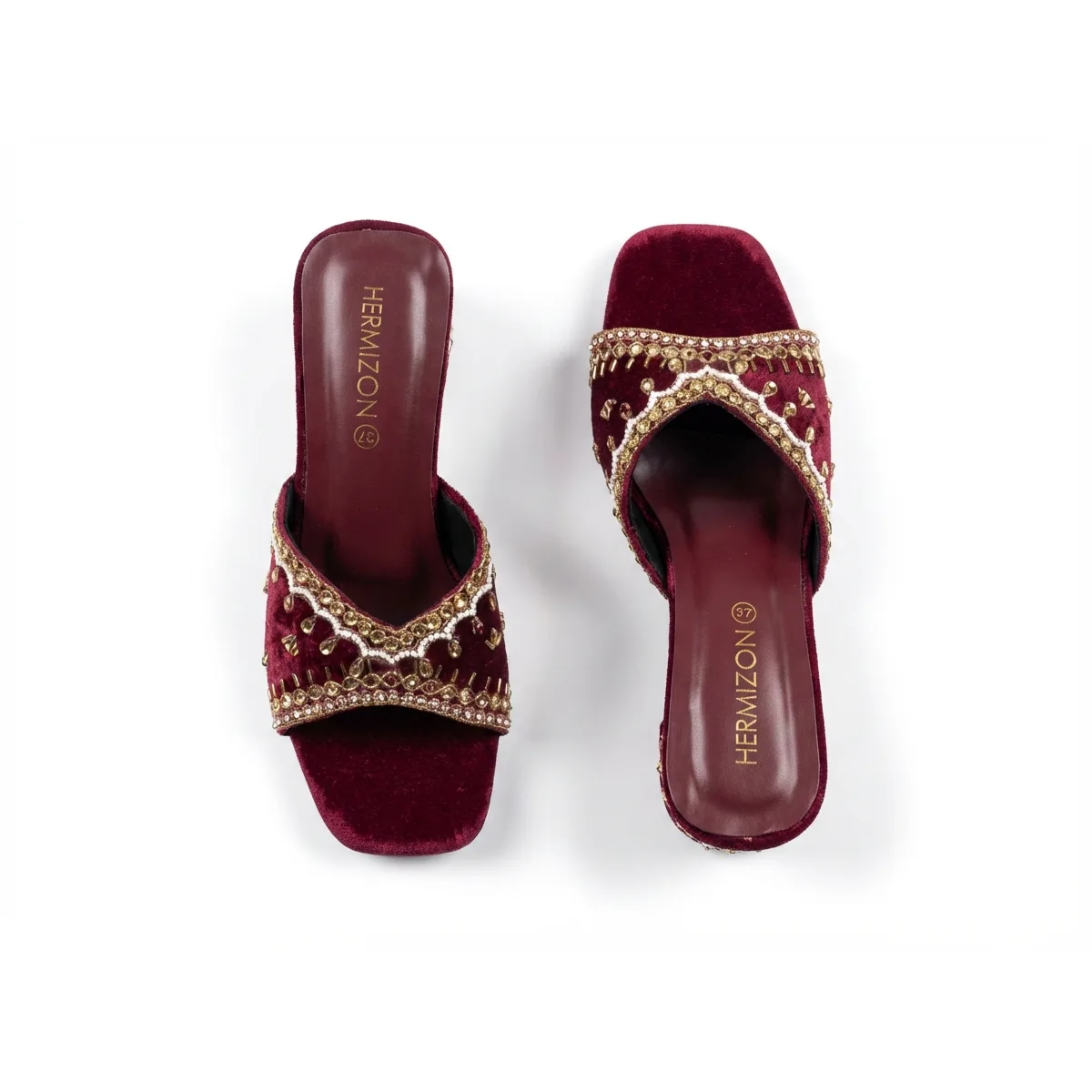 Tiani — Maroon Velvet Heel — view 3